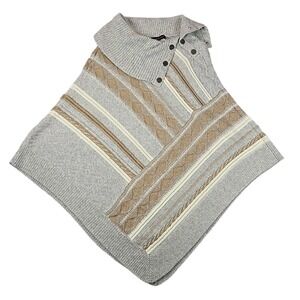 White House Black Market Women's Gray &Tan Poncho SMALL
